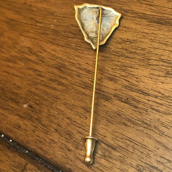 Vintage Monet Green Emblem Gold Tone Stick Pin - Picture 3 of 4